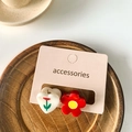 Schattige mini haarspeldjes set met een rode bloem en wit hartpatroon accessoires - Hart Rode Bloem