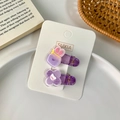Purple glitter rabbit and bear flower hair clips on display card for little girls - Purple Series