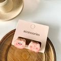 Set van twee schattige roze cartoon varken mini haarklemmen op displaykaart - Bel Varken