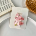 Pink rabbit and flower hair clip set for girls made of glitter acrylic and metal - Pink Series