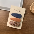 Set de 3 horquillas de estilo coreano en tweed azul marino y tela de cuadros naranja - Estilo Plisado Naranja