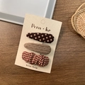 Set de tres pinzas para el cabello de tela estilo coreano con lunares y cuadros - Estilo Plisado Rojo