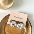 Cute cartoon stud earrings set with purple flower and bear patterns on pink card - Flower Bear