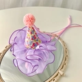 Mini clip per capelli a cappello di compleanno con fiori blu e pizzo viola - Cappello in Rete Viola Chiaro