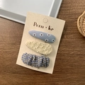 Juego de tres horquillas de estilo coreano con motivos florales y cuadros en cartón - Estilo Plisado Azul