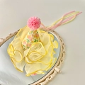 Molletta a forma di cappello con stampa a ciliegia gialla e pon pon in tulle rosa - Cappello in Rete Giallo