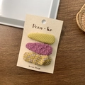 Three-piece Korean style fabric hair clips set with yellow and purple checkered patterns - Yellow Pleated Style