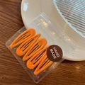 Set of 5 glossy bright orange water-drop shaped metal hair clips in handmade packaging - Orange