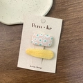 Ensemble de pinces à cheveux fleuries style coréen avec pois roses et rayures jaunes - Style à rayures et pois jaunes (Style 1)