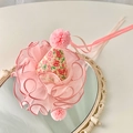Pink floral mesh party hat hair clip with ribbons and lace trim for kids' birthdays - Pink Mesh Hat