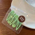 Set of five mint green macaron candy color hair clips in transparent handmade packaging - Grass Green