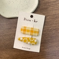 Barrettes à cheveux pour filles avec motif floral et carreaux jaunes style coréen - Style brodé à carreaux orange-jaune (Style 5)