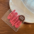 Set of four rose pink teardrop metal hair clips in handmade packaging for women - Magenta