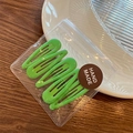 Set of four bright green water drop metal hair clips in clear handmade packaging - Fruit Green