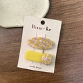 Lot de deux pinces à cheveux brodées de fleurs et tissu jaune au design coréen - Style de boutons brodés à carreaux (Style 9)