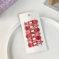 Set of six 5cm red plaid printed teardrop hair clips for girls on white card - Red Scottish Plaid Style