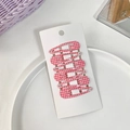 Five pieces of red and white gingham printed metal BB hair clips on a white display card - Red White Gingham Style