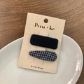 Set di due fermagli per capelli in tessuto blu scuro per bambine con motivi a maglia - Blu Scuro Maglia E Griglia
