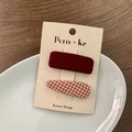 Set di due fermagli per capelli con maglia rosso scuro e motivi a quadretti rossi - Rosso Maglia E Griglia