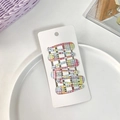 Set of 6 cute colorful plaid pattern metal snap hair clips for girls on a white card - Multicolored Plaid Style