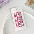 5pcs set of pink and white checkered metal BB hair clips on a white display card - Pink White Plaid Dotted Style