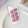 Set of 5 stylish pink and white houndstooth pattern snap hair clips on card - Pink White Houndstooth Style