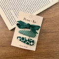 Set di 3 fermagli per capelli verdi con fiocco in maglia, pied-de-poule e margherita ricamata - Verde