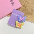 Γλυκά κλιπ μαλλιών πεταλούδα σε χρώματα macaron με πουά και αστέρια σε κάρτα - Μπλε + Πράσινο