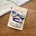 Lot de barrettes à fleurs bleu marine avec chouchou marguerite et pince à cheveux - Ensemble Floral Bleu