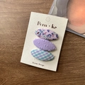 Lot de 3 barrettes BB coréennes en tissu à fleurs et carreaux dans les tons violets - Violet