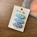 Lot de trois barrettes en tissu bleu avec motifs floraux, à pois et à carreaux - Bleu