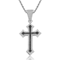 Hip hop cross pendant with black and white pavé cubic zirconia on silver rope chain - Stainless Steel Rope Chain / Silver Black