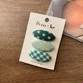 Set di tre fermagli per capelli in tessuto verde con motivi a pois e quadretti - Verde