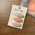 Set di 3 fermagli per capelli per bambine con motivi floreali e a quadretti su carta - Stile Arancione