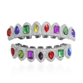 Hiphop grillz set with colorful gemstones and white cubic zirconia in silver finish - Style 5 Set / Silver