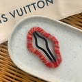 Cute red and orange knitted cloud hair clip with handmade wool wrap on metal base - Red