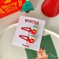 Pair of cute red Christmas stocking hair clips with star and cloud resin charms - Stocking Style