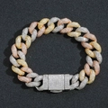 15mm tri-color iced out Cuban link bracelet with pavé cubic zirconia for men - 18cm / Three Colors