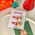 Pair of Christmas water drop hair clips with red candy cane and yellow bow designs - Bowknot Style