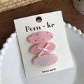 Three-piece pink floral fabric hair clips set featuring cherry print and ribbon bow - Pink Cherry Plaid Bow Style / Pink Series