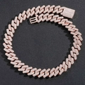 Rose gold Cuban link necklace with 20mm box clasp and full pavé zircon stones - Rose Gold