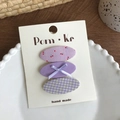 Three-piece set of purple floral and checkered handmade hair clips on display card - Purple Cherry Plaid Bow Style / Purple Series