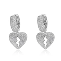 Hip hop style silver heart earrings with lightning cutout and cubic zirconia pavé setting - Pair (Lightning Heart Style 8) / 925 Silver / Silver