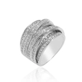 Men's hip-hop wide multi-layer crisscross ring with sparkling micro-pave crystals - US 7 / Silver