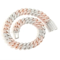 Men's 20mm two-tone rose gold hip hop Cuban link chain with baguette cut cubic zirconia - Extra Long Necklace / Rose Gold And Silver