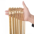 Comparison of gold Cuban link chains in various widths with zircon micro-paved buckles - 6mm Width - 7inch (18cm) / Gold