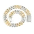 Two-tone 20mm Miami Cuban chain necklace with baguette-cut zircons for hip-hop style - Standard Bracelet / Gold + Silver