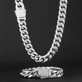 Set collana e bracciale a maglia cubana argento con chiusura in strass luccicanti - 6mm7inch(Circa 18cm Bracciale) / Color Acciaio