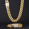 Dettaglio della catena cubana hip hop con cristalli di zircone micro-pave sulla chiusura - 6mm7inch(Circa 18cm Bracciale) / Oro
