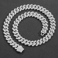Silver iced out Cuban link necklace with 13mm diamond-encrusted rhombic links for men - 7 inch (Approx 18cm) / Silver
